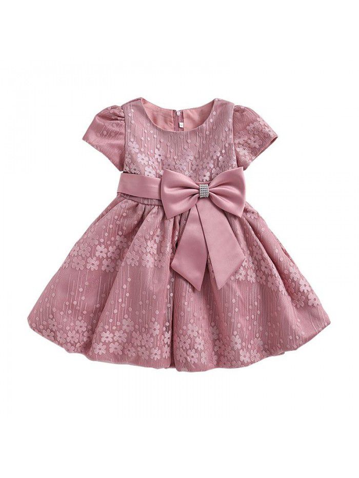summer new girls' dress performance dress show foreign jacquard girls' dress children's short sleeve skirt 