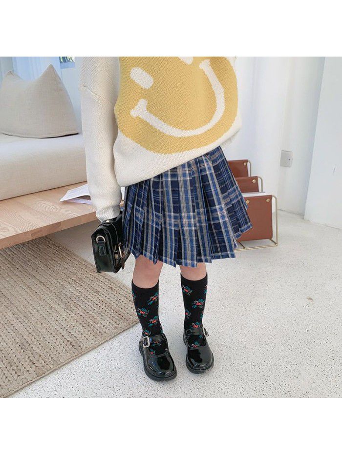Girl's Plaid pleated skirt spring  new children's JK skirt 