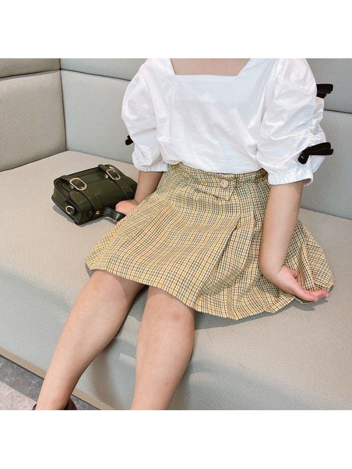 Girls' plaid skirt  summer new children's foreign style pleated skirt skirt skirt JK skirt summer dress 