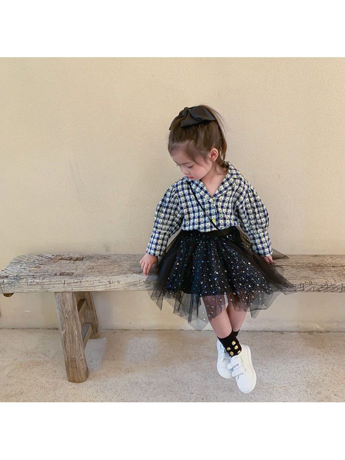 Girls' mesh skirt autumn  new children's sequined skirt 