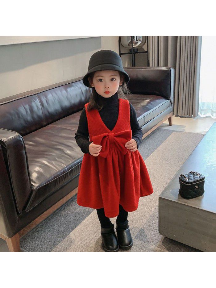 Girls' dress autumn winter  new children's solid color vest skirt princess skirt baby girl's winter skirt Plush 