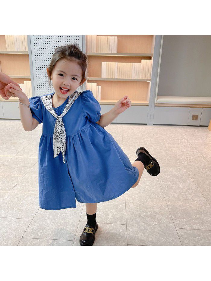 Girls' dress  summer new children's princess dress baby girl calico tie summer dress summer dress 