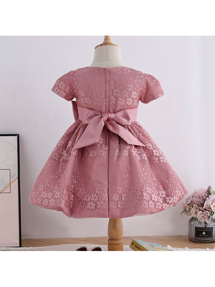 summer new girls' dress performance dress show foreign jacquard girls' dress children's short sleeve skirt 