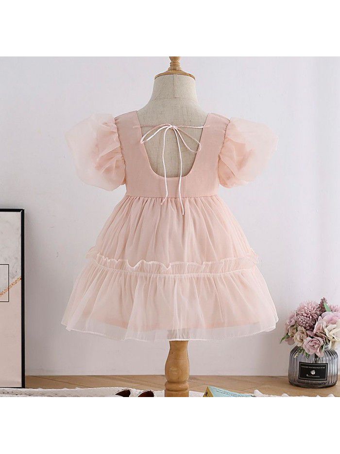 Foreign style baby skirt French girl dress  summer dress temperament children's bubble sleeve Organza Dress 
