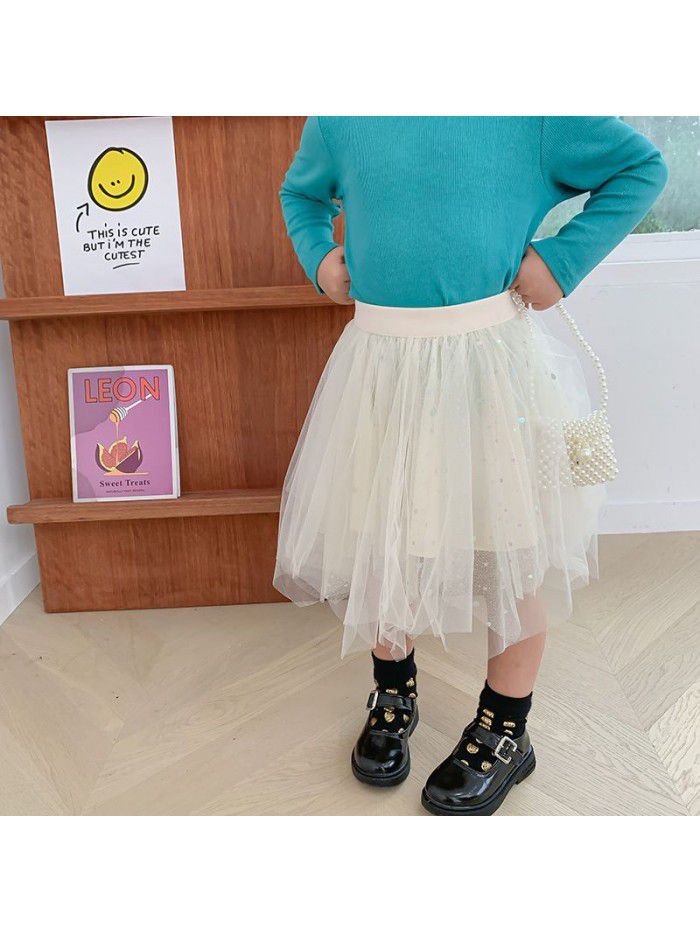 Girls' mesh skirt autumn  new children's sequined skirt 