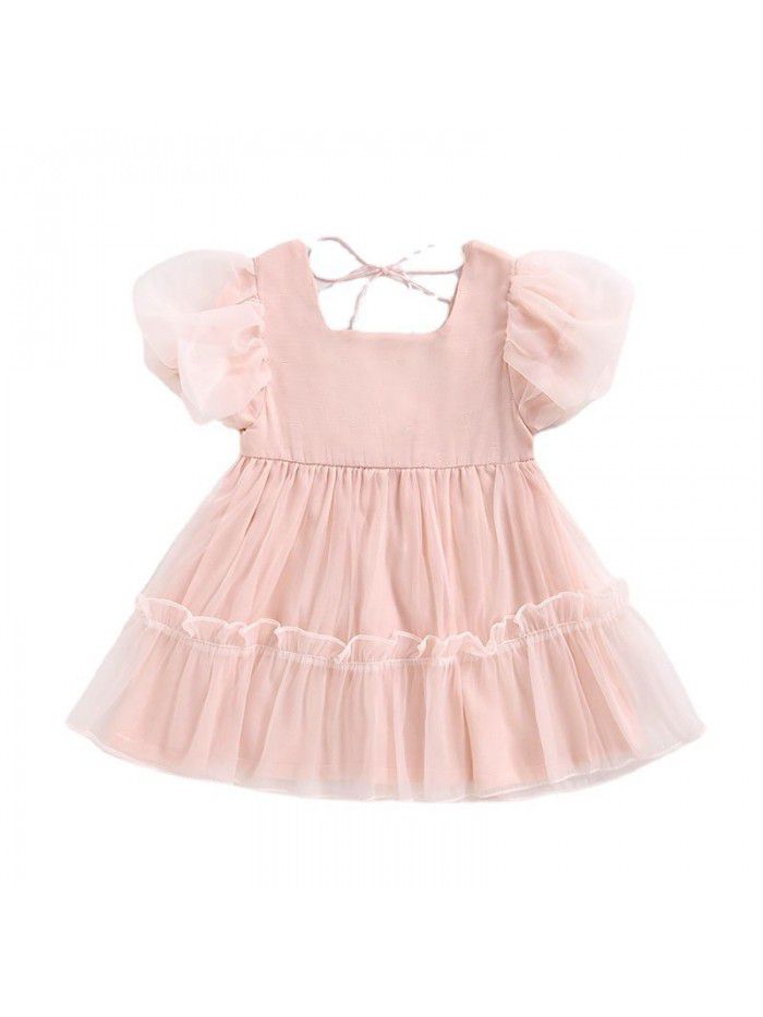 Foreign style baby skirt French girl dress  summer dress temperament children's bubble sleeve Organza Dress 