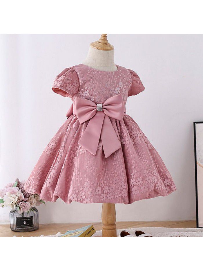 summer new girls' dress performance dress show foreign jacquard girls' dress children's short sleeve skirt 