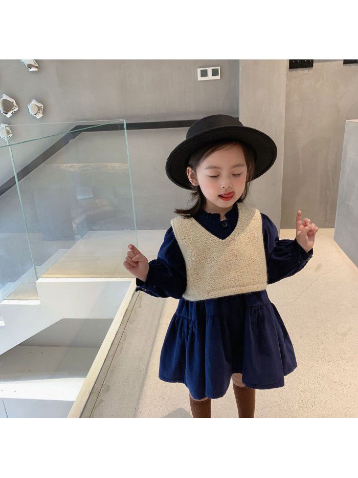 Children's clothing  new children's autumn and winter net red suit girls corduroy blouse two piece baby winter dress skirt 