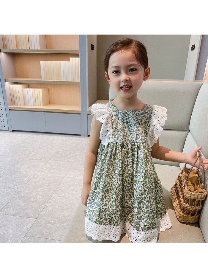 Girls' sleeveless dress  summer new children's foreign style floral skirt 