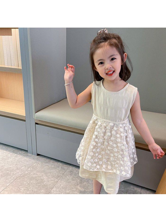 Girls' dress  summer new detachable mesh shawl princess skirt sweet foreign style children's dress 