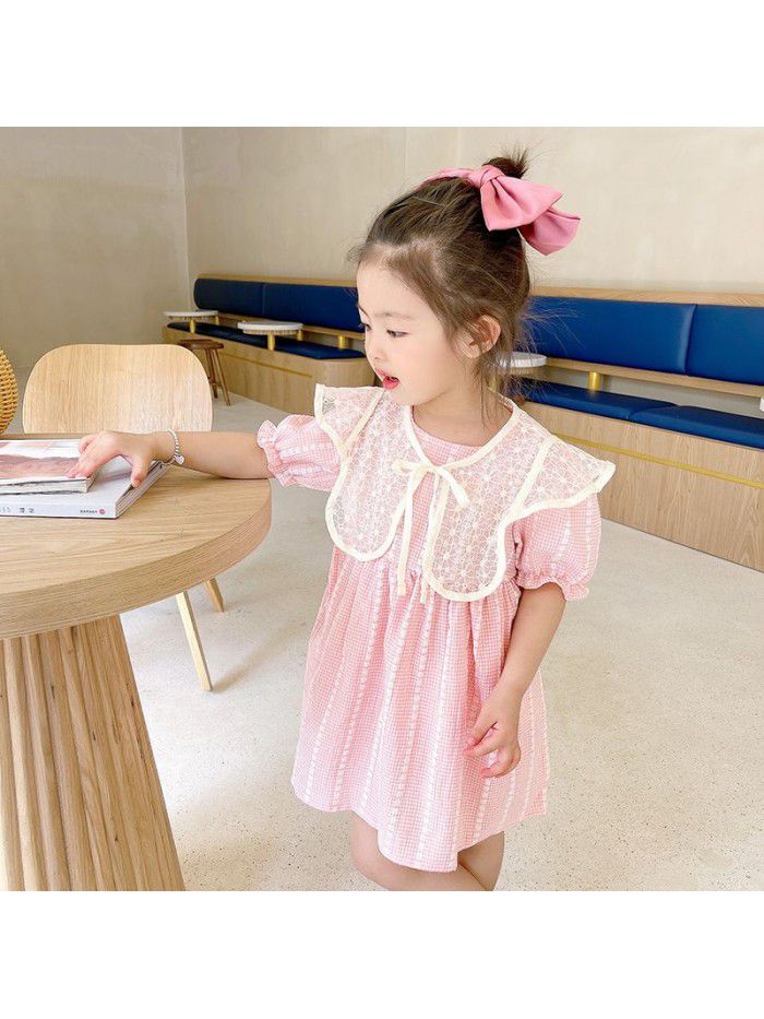 Girls' short sleeve dress  summer new children's detachable shawl skirt nubao lovely bubble sleeve princess skirt 