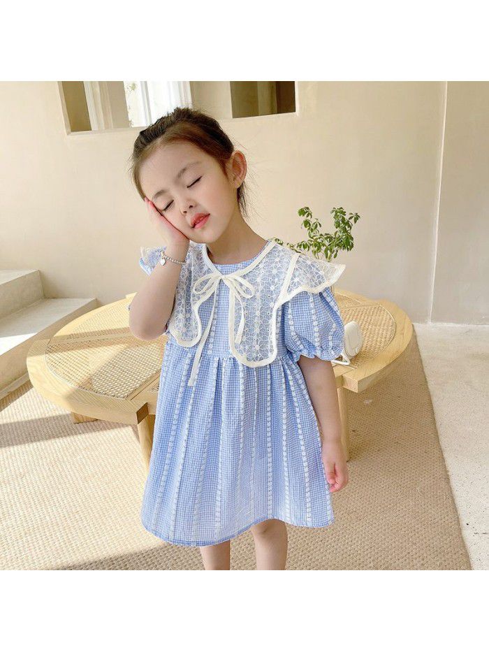 Girls' short sleeve dress  summer new children's detachable shawl skirt nubao lovely bubble sleeve princess skirt 