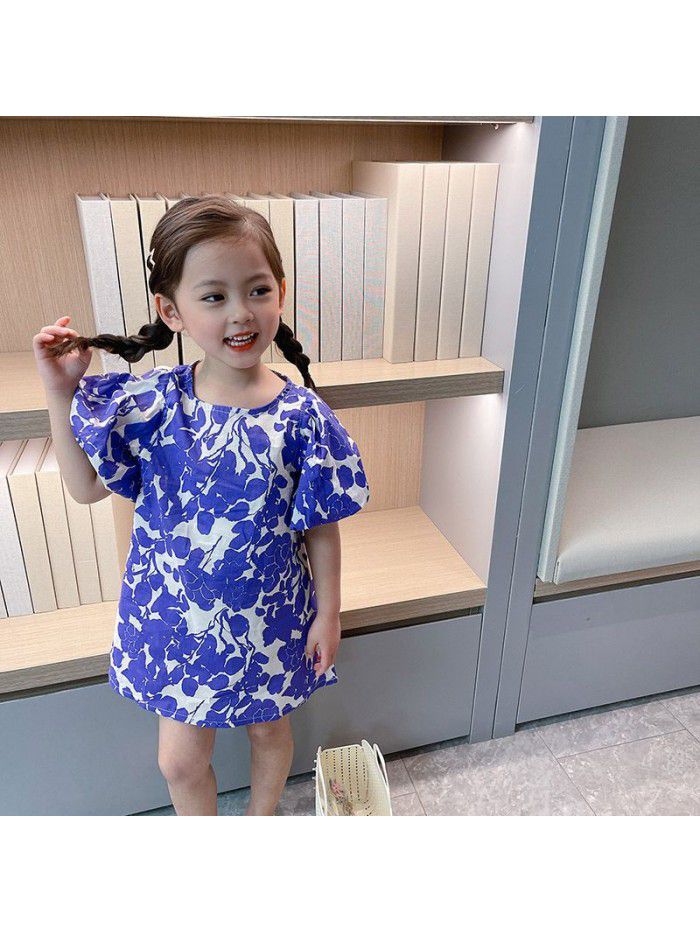 Girls' bubble sleeve dress  summer new children's floral summer dress children's Princess Dress 