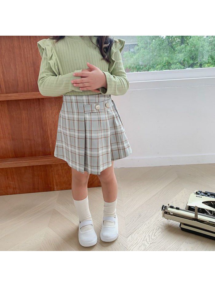 Girls' plaid skirt autumn  new children's foreign style pleated skirt 