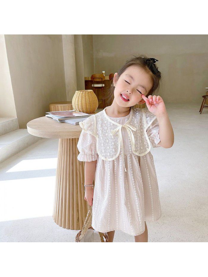 Girls' short sleeve dress  summer new children's detachable shawl skirt nubao lovely bubble sleeve princess skirt 