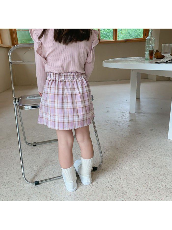 Girls' plaid skirt autumn  new children's foreign style pleated skirt 