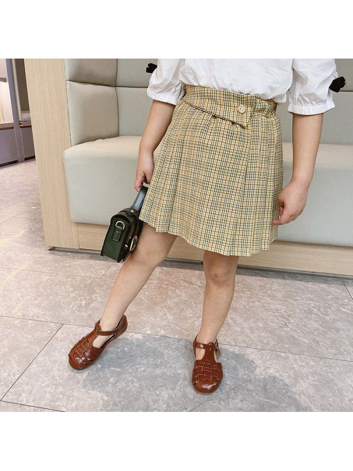 Girls' plaid skirt  summer new children's foreign style pleated skirt skirt skirt JK skirt summer dress 