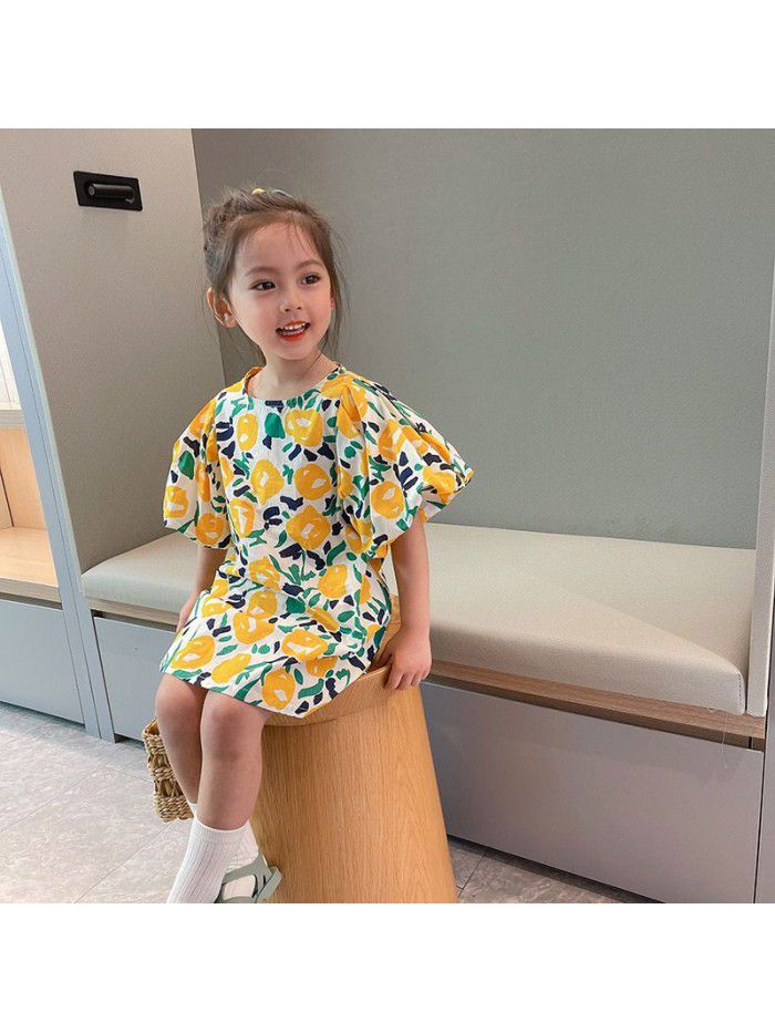 Girls' floral dress  summer new children's fashion Korean princess skirt baby bubble sleeve skirt fashion 