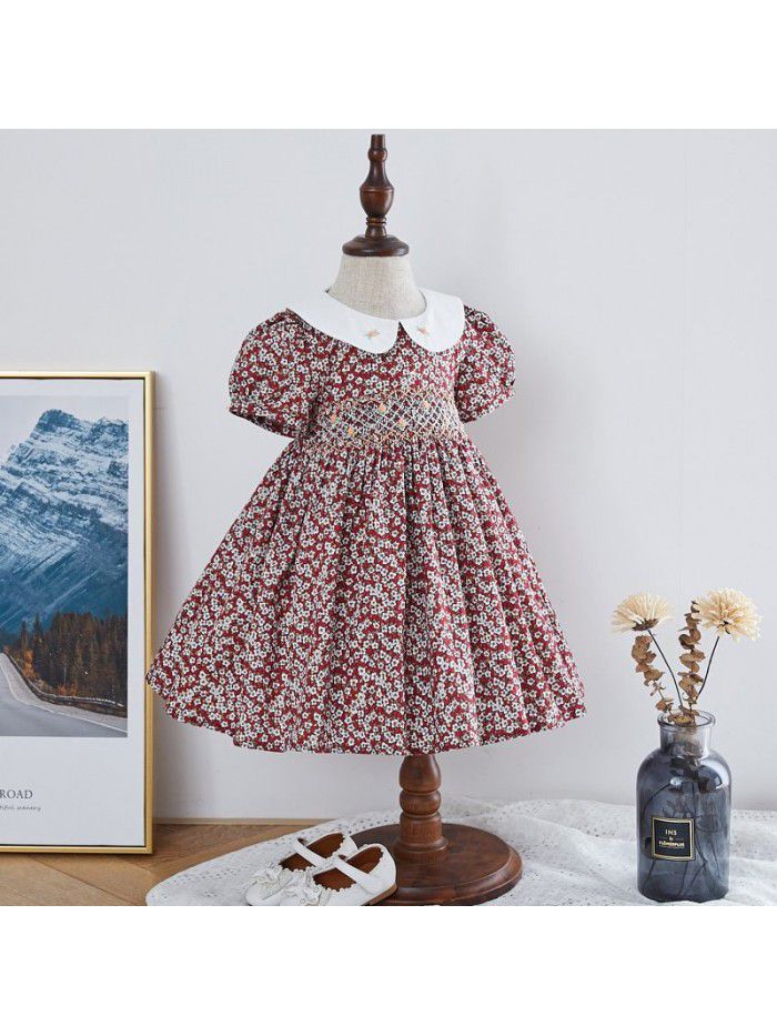  summer new girls' dress Korean printed children's princess skirt sweet cute Lapel children's skirt 