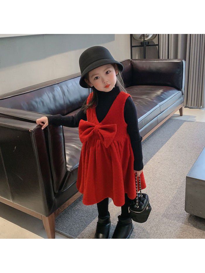 Girls' dress autumn winter  new children's solid color vest skirt princess skirt baby girl's winter skirt Plush 