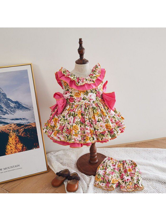 Children's wear  summer new girls' sleeveless dress baby girl cute skirt round neck lace skirt customization 