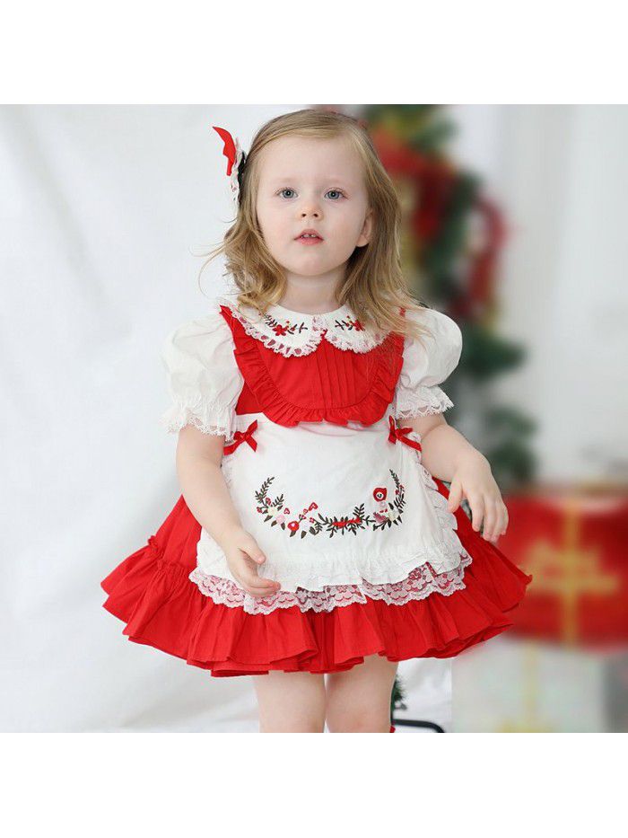 Girls' foreign style short sleeve children's dress one year old baby princess skirt Lolita retro court style puffy skirt 