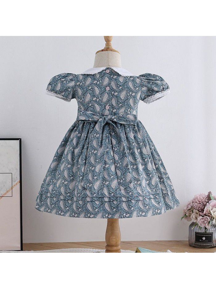 Children's garden princess skirt floral collection heavy industry printed short sleeve skirt  summer new girl's dress 