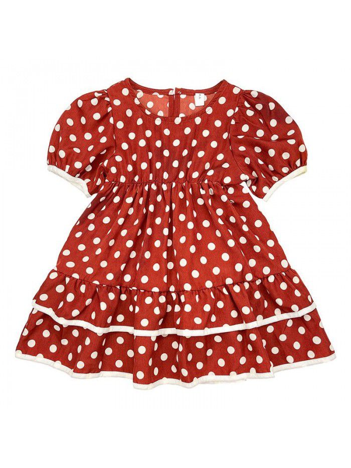Girls' short sleeve dress  summer new children's lovely dot puffy princess skirt 