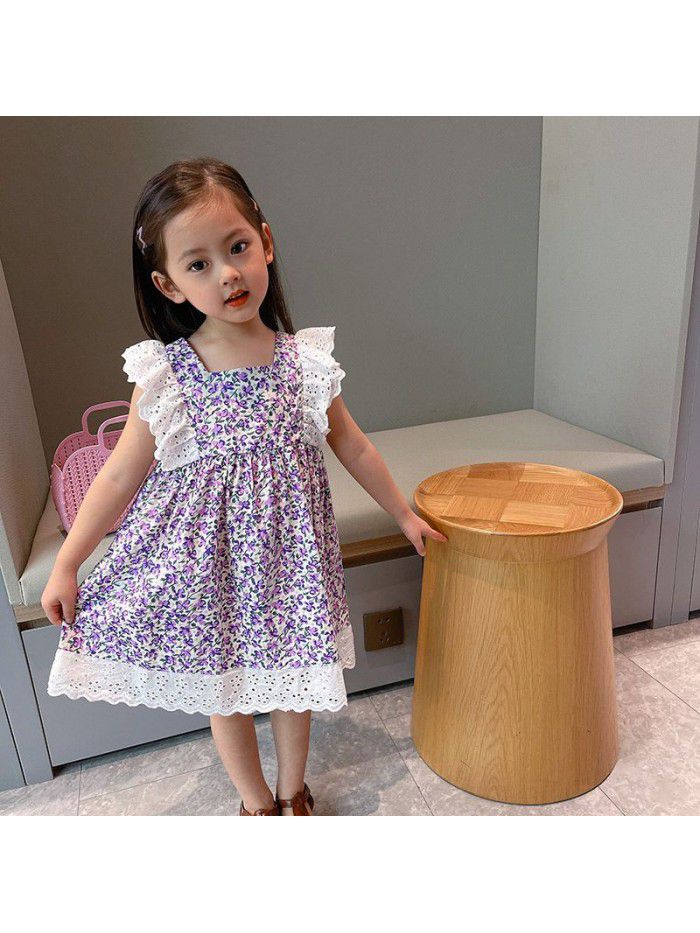Girls' sleeveless dress  summer new children's foreign style floral skirt 