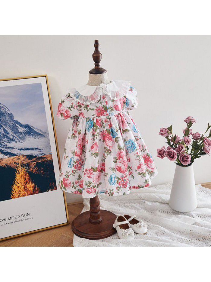  new embroidered Euro American style children's skirt girl's summer princess skirt children's medium length Printed Dress 