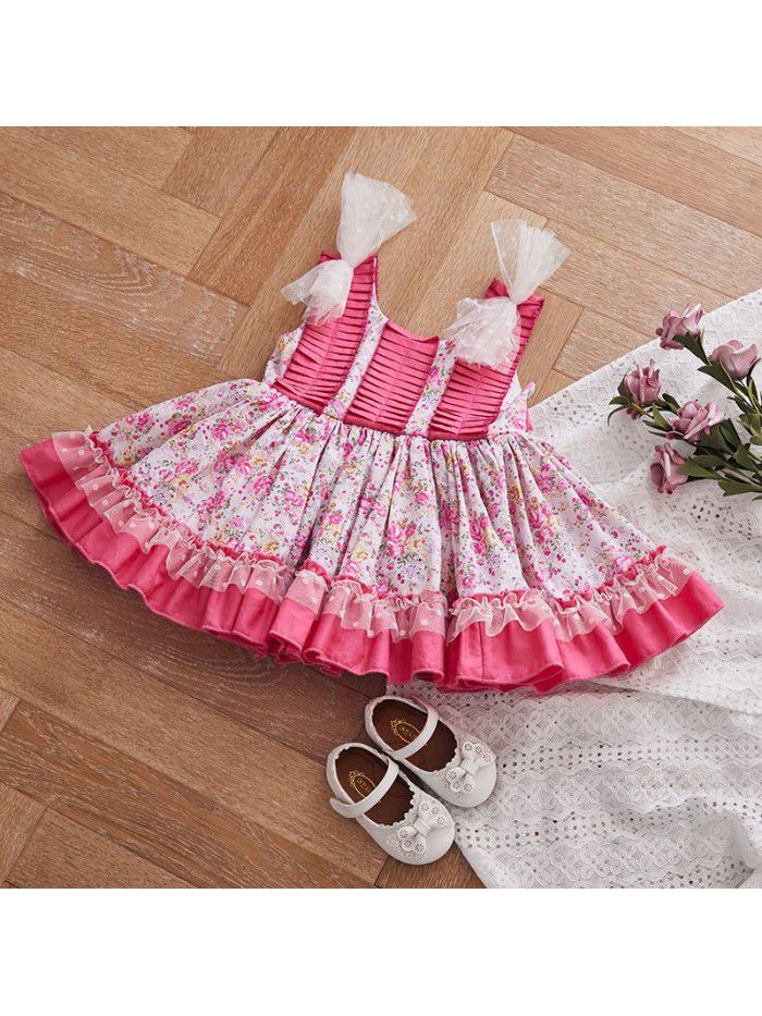  summer court style children's new girl's dress printed sleeveless children's skirt European and American baby vest skirt 