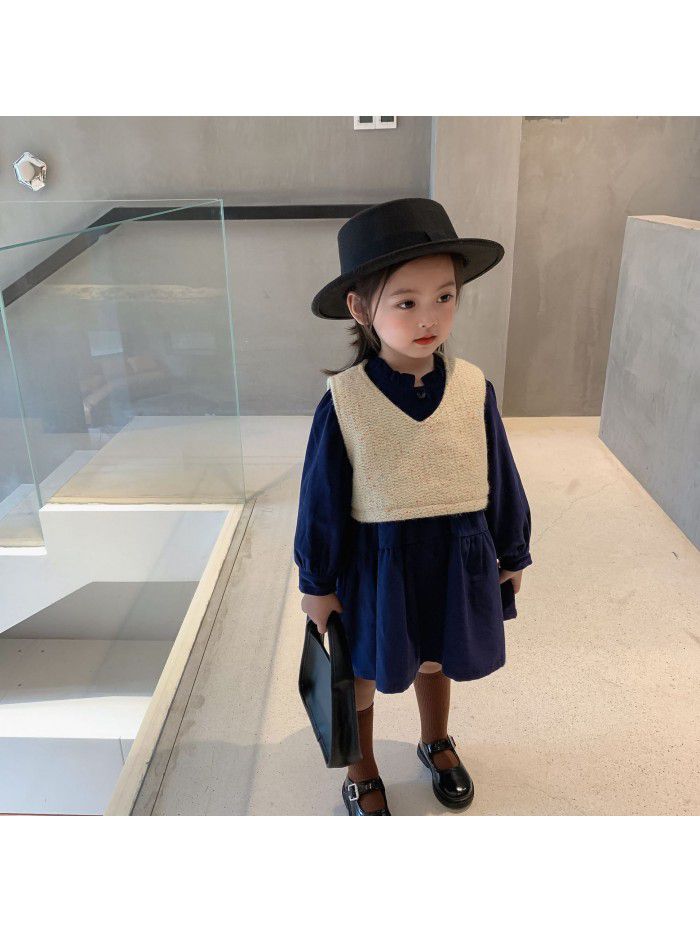 Children's clothing  new children's autumn and winter net red suit girls corduroy blouse two piece baby winter dress skirt 