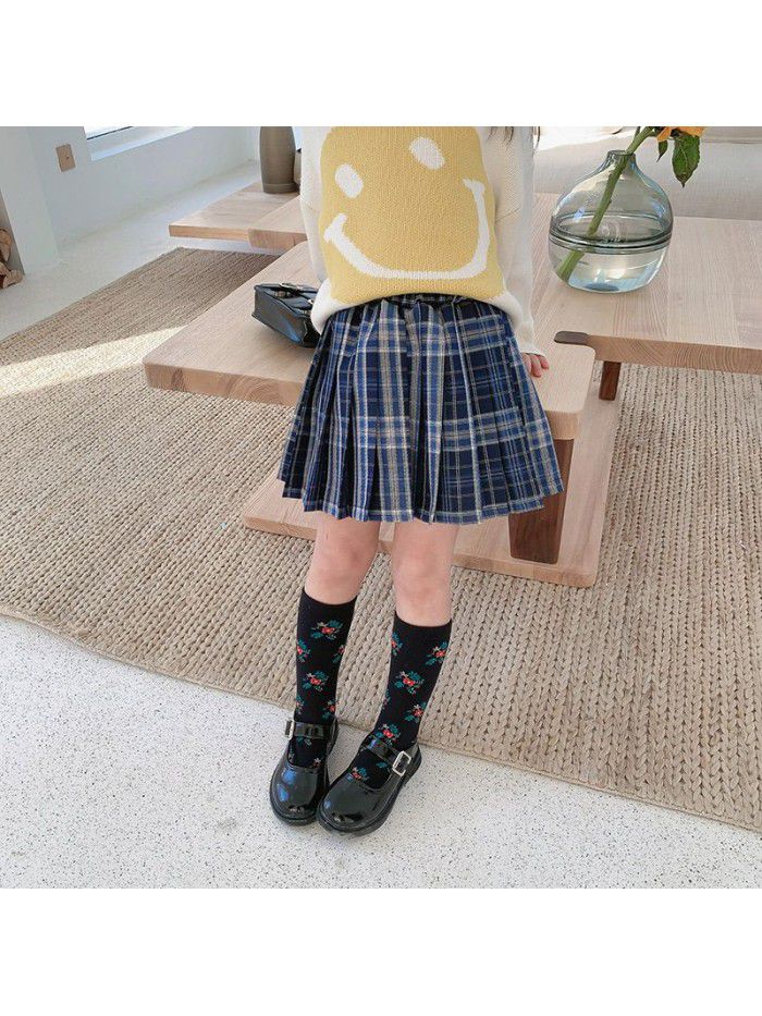 Girl's Plaid pleated skirt spring  new children's JK skirt 