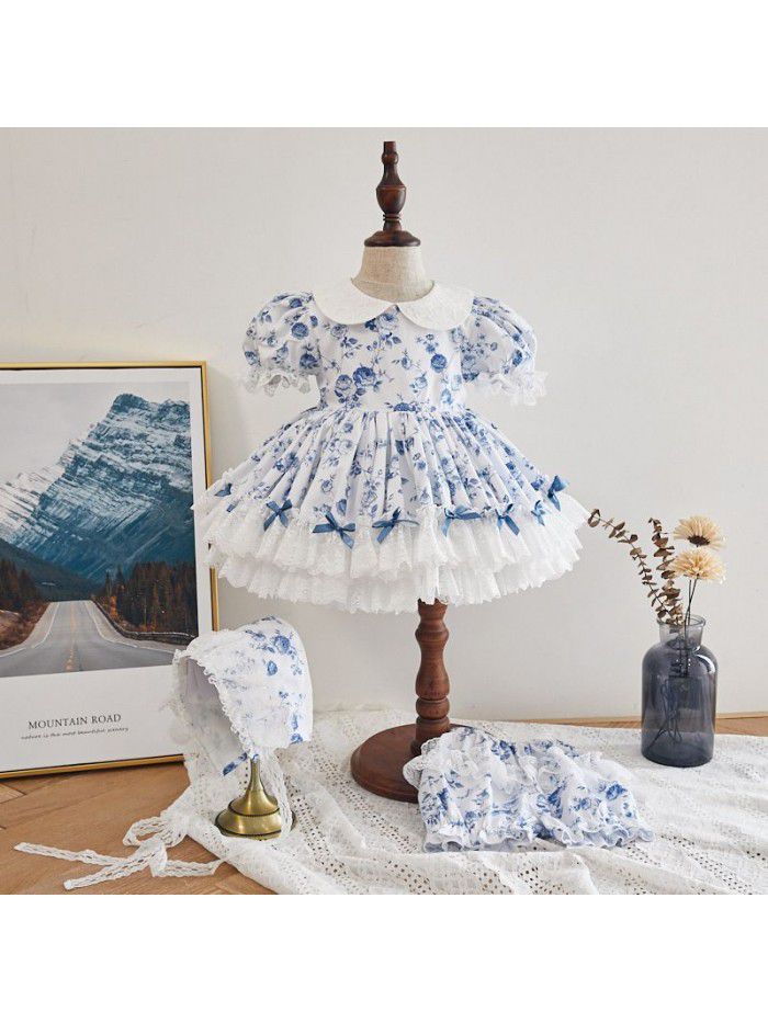 Girls' Lapel Spanish dress bowknot girls' Lolita skirt children's pompous princess skirt 