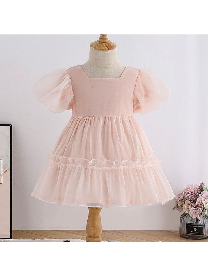 Foreign style baby skirt French girl dress  summer dress temperament children's bubble sleeve Organza Dress 
