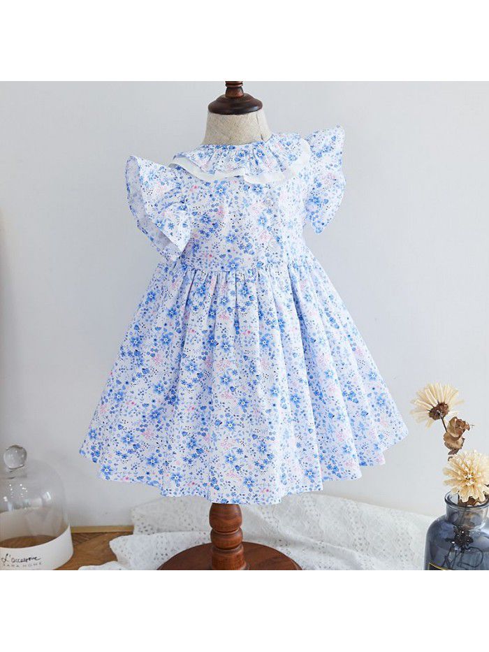 Garment processing short sleeve children's skirt small and medium sized children's floral dress OEM brand princess skirt small batch children's clothing customization 