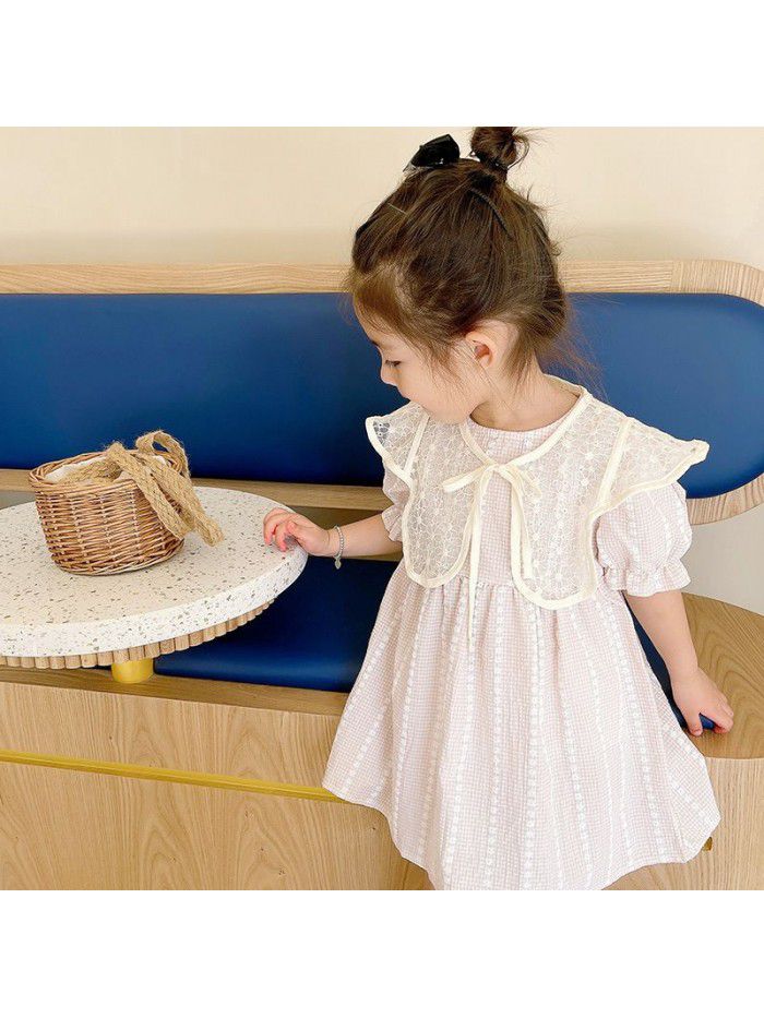 Girls' short sleeve dress  summer new children's detachable shawl skirt nubao lovely bubble sleeve princess skirt 