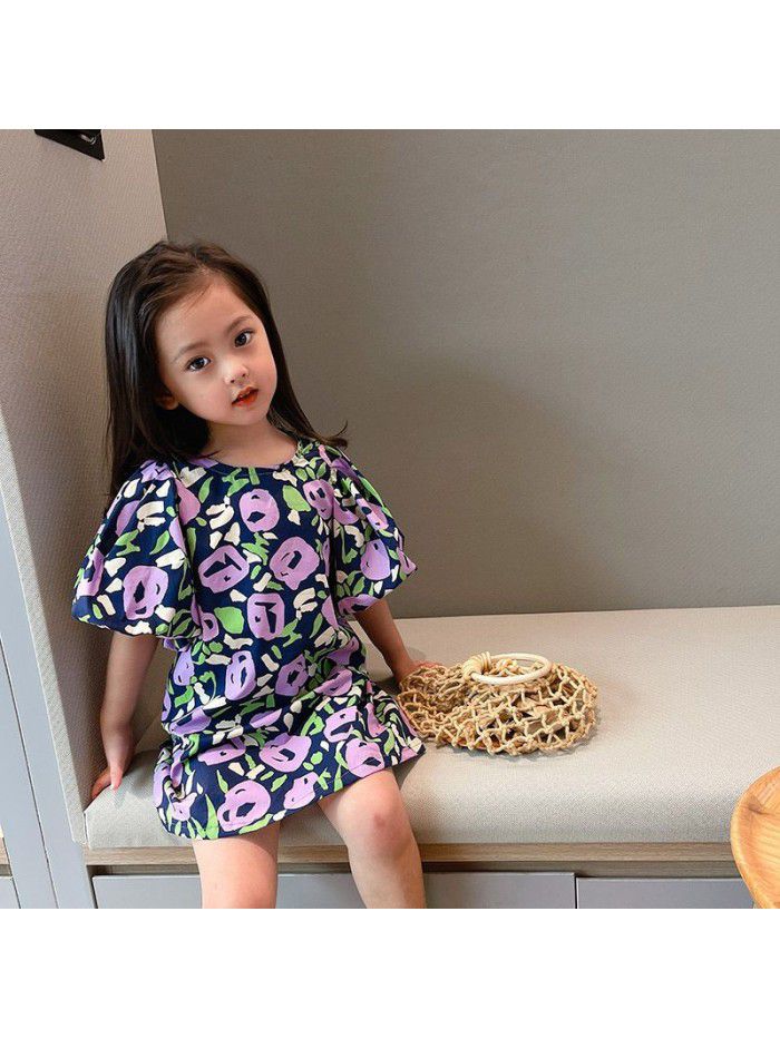 Girls' floral dress  summer new children's fashion Korean princess skirt baby bubble sleeve skirt fashion 