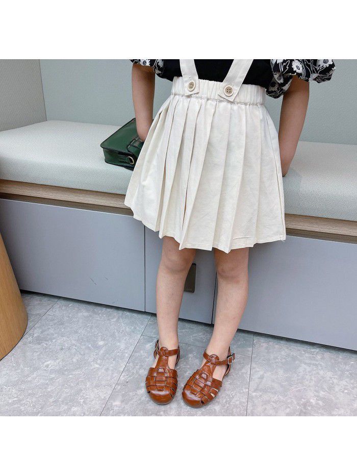 Girl's pleated skirt with straps new style in summer  children's detachable skirt with straps children's fashion 