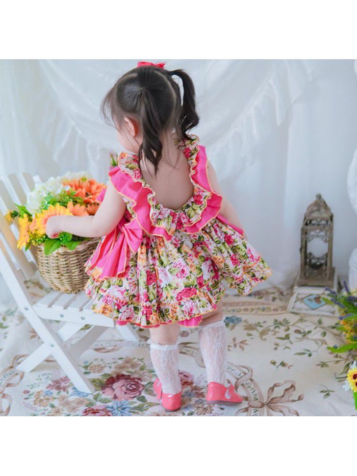 Children's wear  summer new girls' sleeveless dress baby girl cute skirt round neck lace skirt customization 