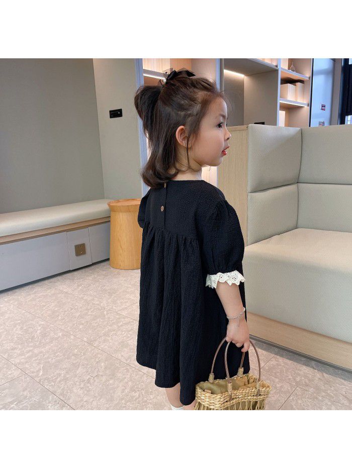 Girls' dress  summer new baby girl color matching detachable lace collar children's dress 