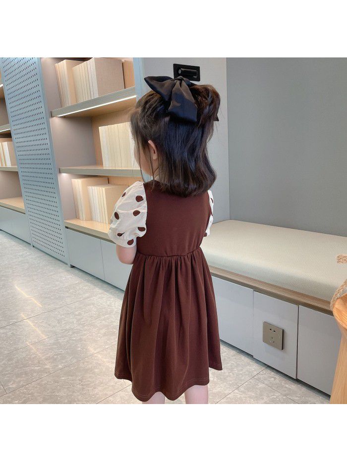 Girl's dress  summer new children's bubble sleeve princess skirt stitching dot sleeve foreign style dress 