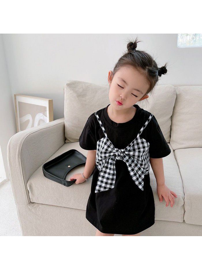 Girls' Knitted Dress  summer new nubao Korean two pieces summer dress children's foreign style short sleeve skirt 