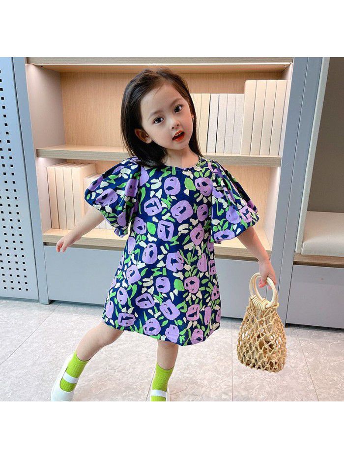 Girls' floral dress  summer new children's fashion Korean princess skirt baby bubble sleeve skirt fashion 