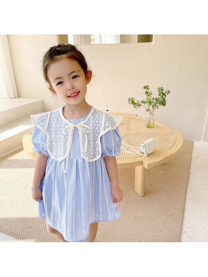 Girls' short sleeve dress  summer new children's detachable shawl skirt nubao lovely bubble sleeve princess skirt 