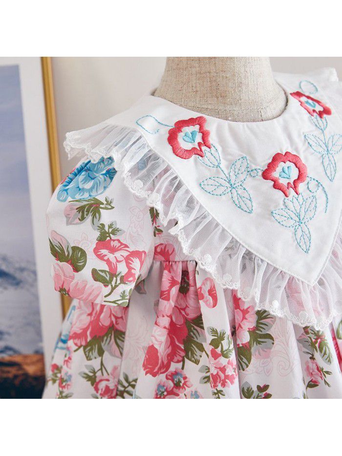  new embroidered Euro American style children's skirt girl's summer princess skirt children's medium length Printed Dress 