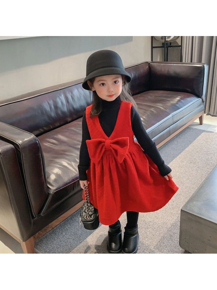 Girls' dress autumn winter  new children's solid color vest skirt princess skirt baby girl's winter skirt Plush 