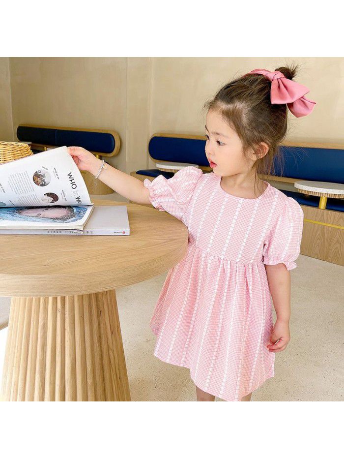 Girls' short sleeve dress  summer new children's detachable shawl skirt nubao lovely bubble sleeve princess skirt 