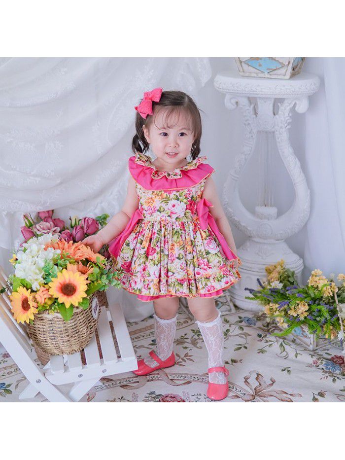 Children's wear  summer new girls' sleeveless dress baby girl cute skirt round neck lace skirt customization 