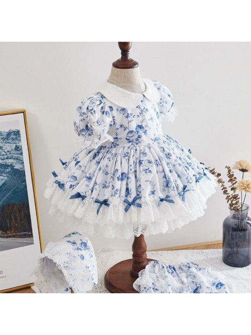 Girls' Lapel Spanish dress bowknot girls'...